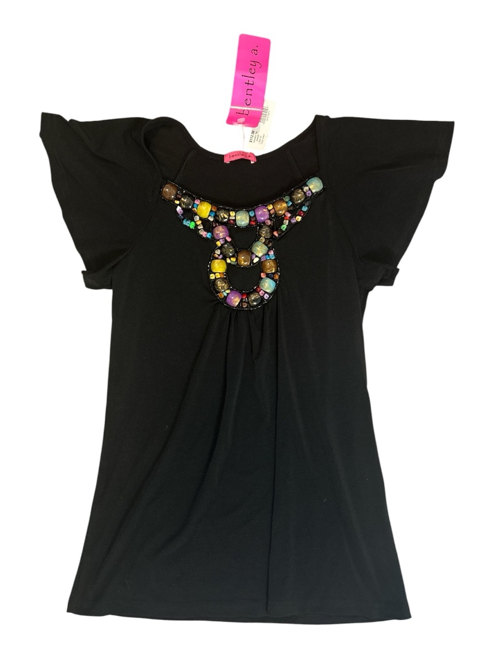Bentley A Black Jeweled Beaded Top Women XS NWT $112 Made USA Y2K Statement